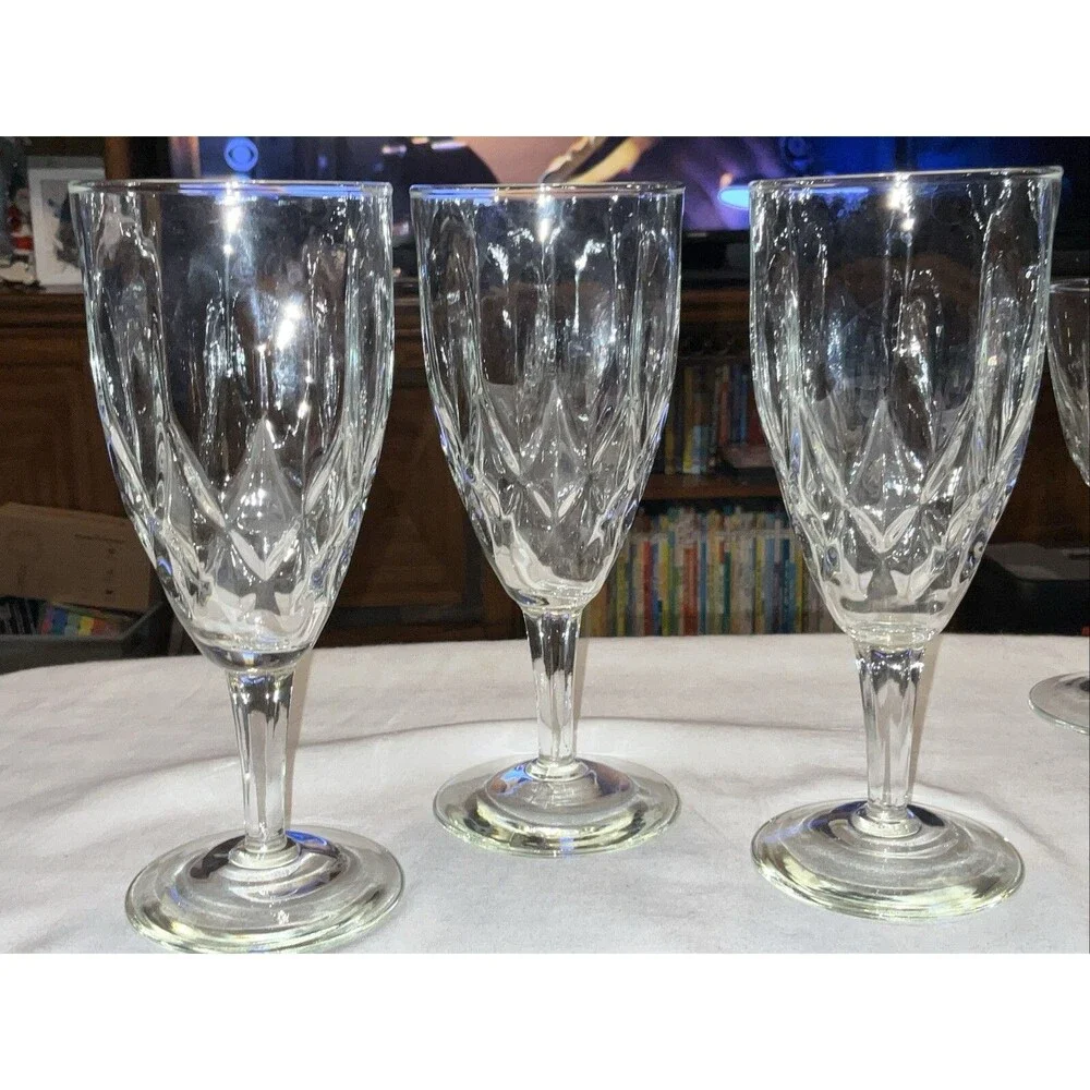 Anchor Hocking Glass CROWN POINT Diamond Champagne Footed Tumbler Goblet 1970’s
